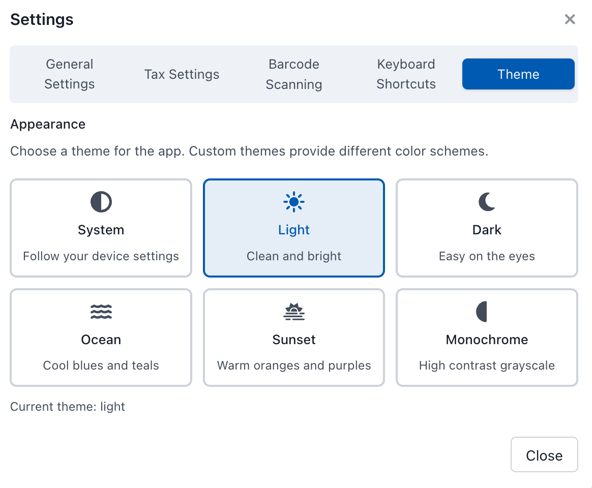 Theme Settings in the POS Settings